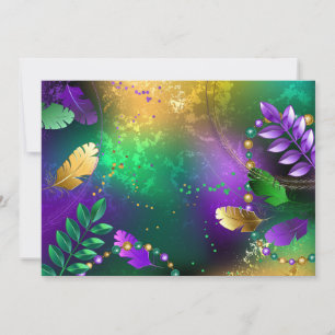 Iridescent mardi gras background with beads holiday card