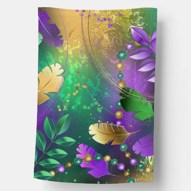 Iridescent mardi gras background with beads house flag (Front)