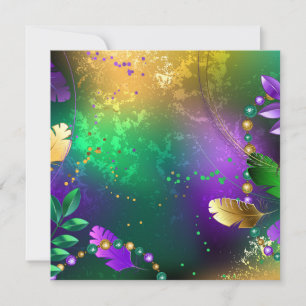 Iridescent mardi gras background with beads invitation