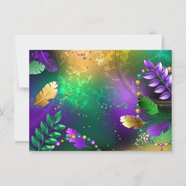 Iridescent mardi gras background with beads invitation (Front)