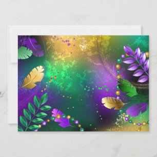 Iridescent mardi gras background with beads invitation