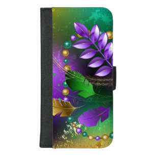 Iridescent mardi gras background with beads iPhone 8/7 plus wallet case