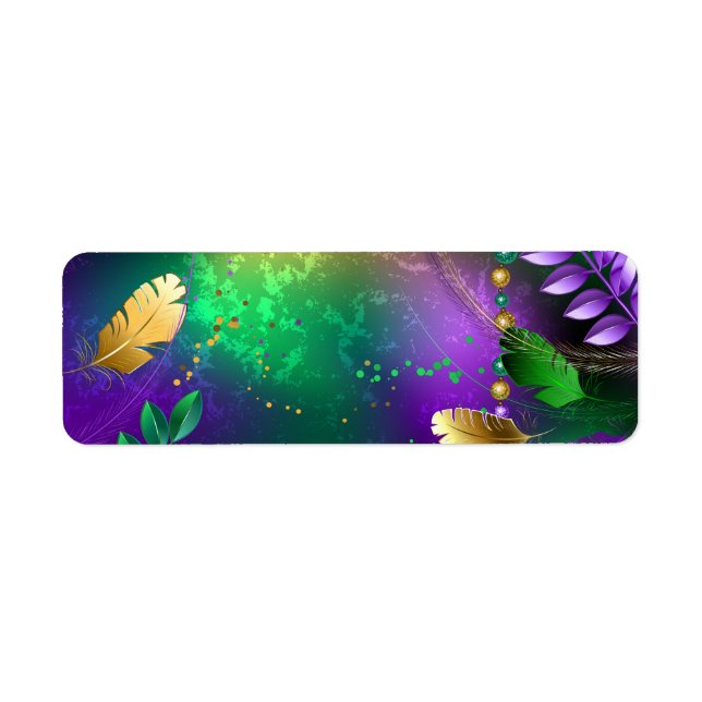 Iridescent mardi gras background with beads label (Front)