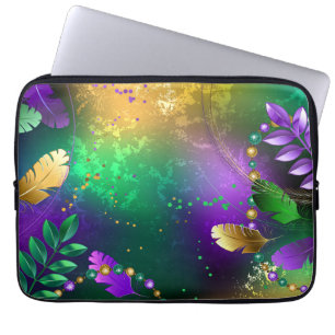 Iridescent mardi gras background with beads laptop sleeve