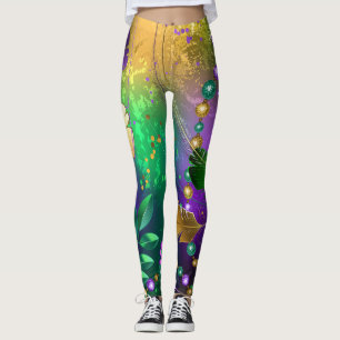 Iridescent mardi gras background with beads leggings