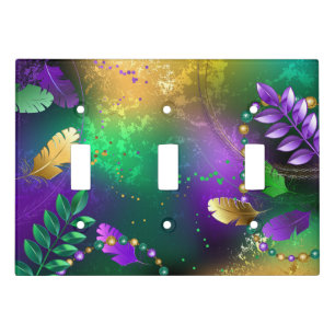 Iridescent mardi gras background with beads light switch cover