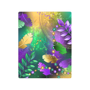 Iridescent mardi gras background with beads metal print