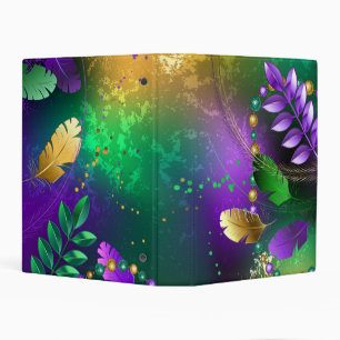 Iridescent mardi gras background with beads mini binder