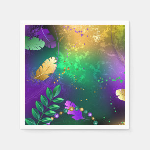 Iridescent mardi gras background with beads napkins