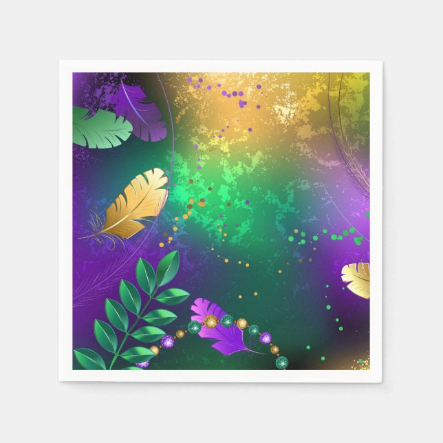 Iridescent mardi gras background with beads napkins (Front)