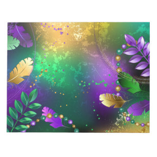 Iridescent mardi gras background with beads notepad