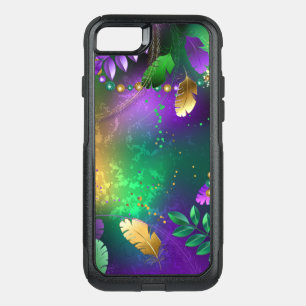 Iridescent mardi gras background with beads OtterBox commuter iPhone SE/8/7 case