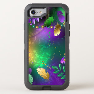 Iridescent mardi gras background with beads OtterBox defender iPhone SE/8/7 case