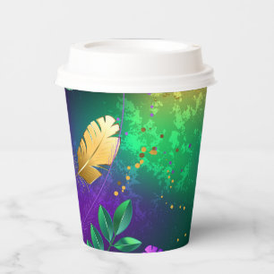 Iridescent mardi gras background with beads paper cups