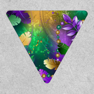 Iridescent mardi gras background with beads patch