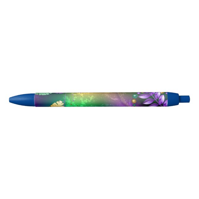 Iridescent mardi gras background with beads pen (Front)
