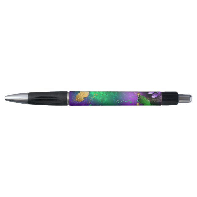 Iridescent mardi gras background with beads pen (Front)