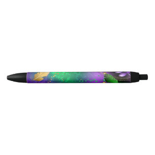 Iridescent mardi gras background with beads pen