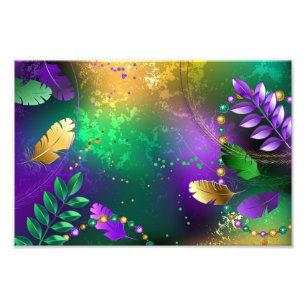 Iridescent mardi gras background with beads photo print