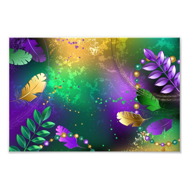 Iridescent mardi gras background with beads photo print (Front)