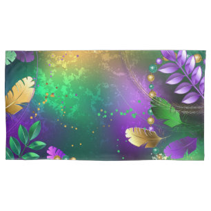 Iridescent mardi gras background with beads pillow case