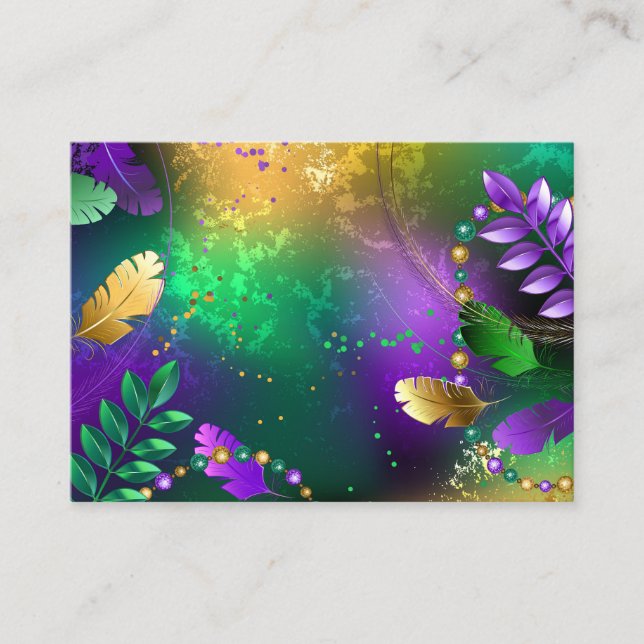 Iridescent mardi gras background with beads place card (Front)