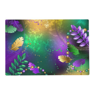 Iridescent mardi gras background with beads placemat