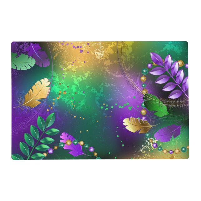 Iridescent mardi gras background with beads placemat (Front)
