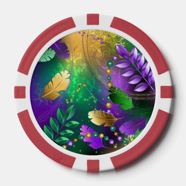 Iridescent mardi gras background with beads poker chips (Front)