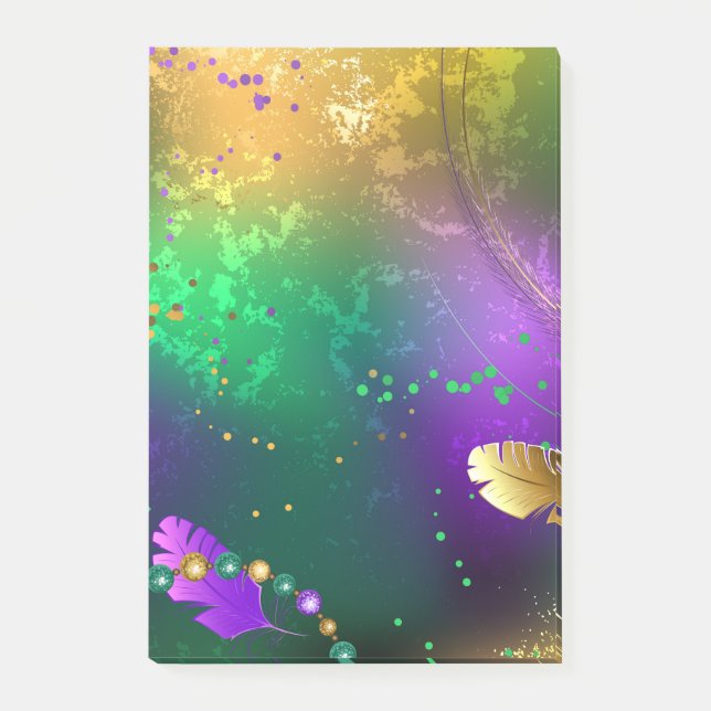 Iridescent mardi gras background with beads post-it notes (Front)