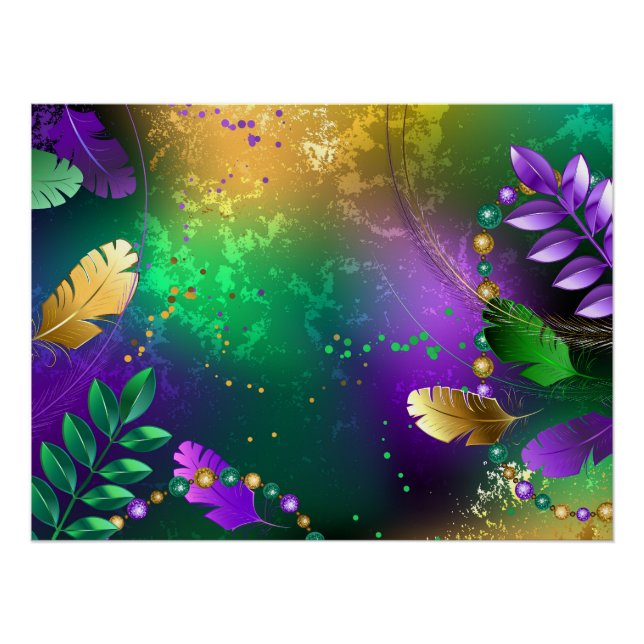 Iridescent mardi gras background with beads poster (Front)