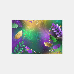 Iridescent mardi gras background with beads rug