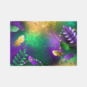 Iridescent mardi gras background with beads rug