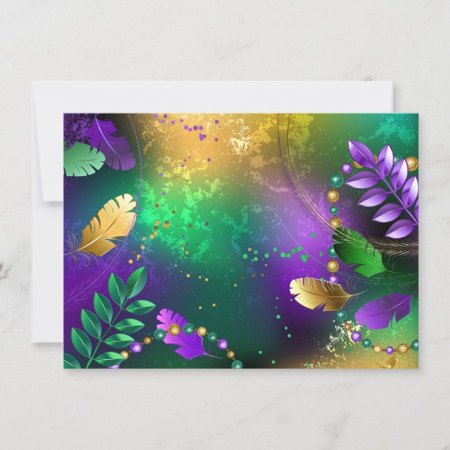 Iridescent mardi gras background with beads save the date (Front)