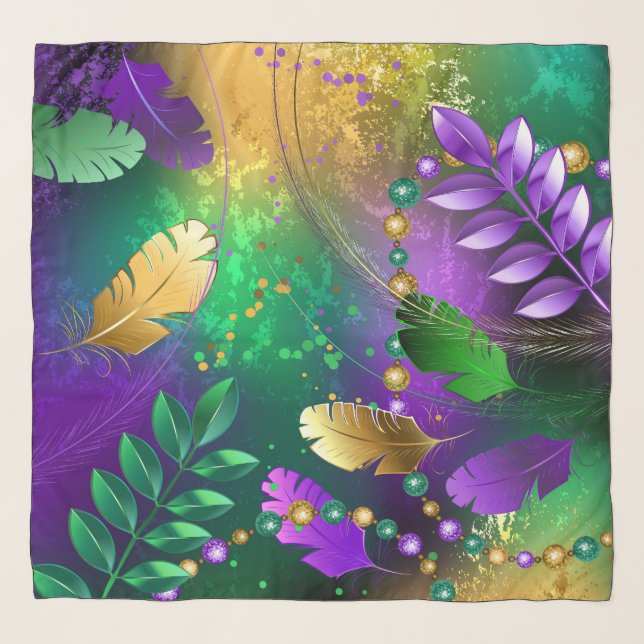 Iridescent mardi gras background with beads scarf (Front)