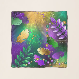 Iridescent mardi gras background with beads scarf