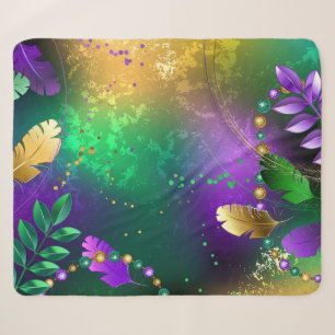 Iridescent mardi gras background with beads sherpa blanket