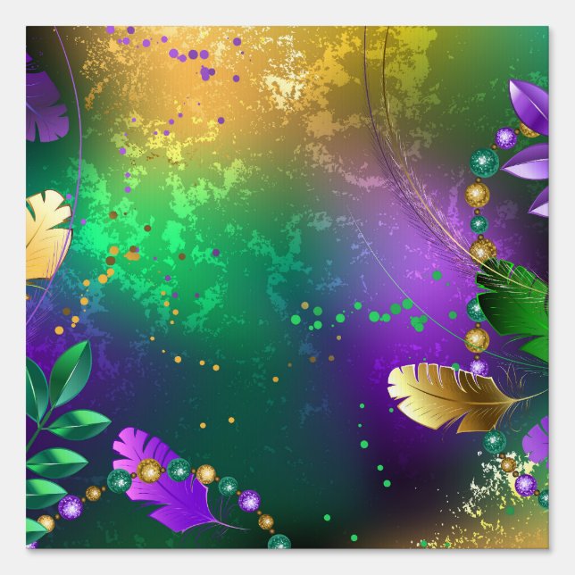 Iridescent mardi gras background with beads sign (Front)