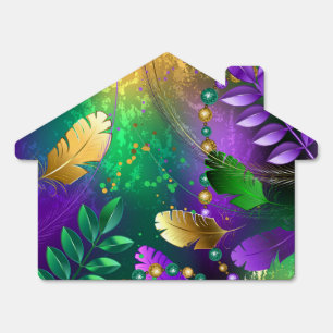 Iridescent mardi gras background with beads sign