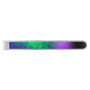 Iridescent mardi gras background with beads silver finish tie bar