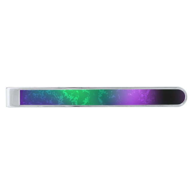Iridescent mardi gras background with beads silver finish tie bar (Front)