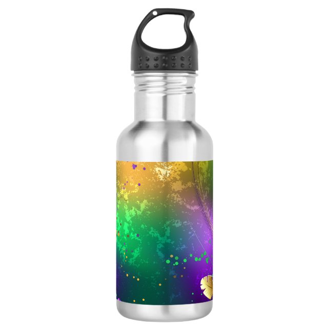 Iridescent mardi gras background with beads stainless steel water bottle (Front)
