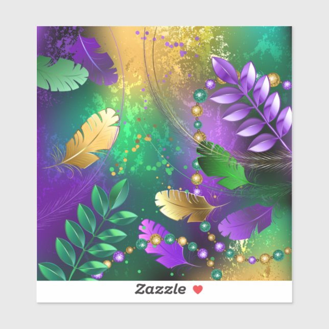 Iridescent mardi gras background with beads sticker (Sheet)
