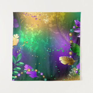 Iridescent mardi gras background with beads tapestry