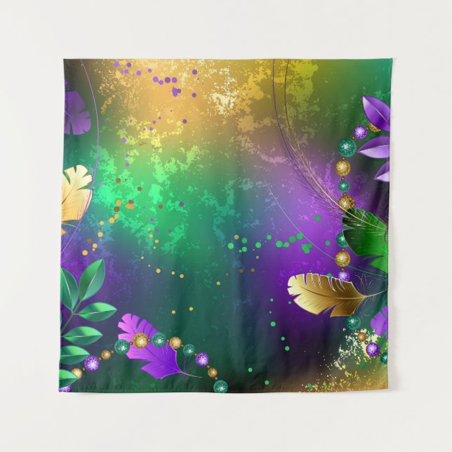Iridescent mardi gras background with beads tapestry (Front)