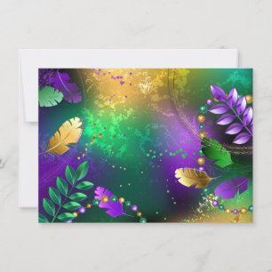 Iridescent mardi gras background with beads thank you card