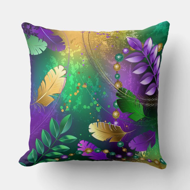 Iridescent mardi gras background with beads throw pillow (Front)