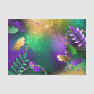 Iridescent mardi gras background with beads tissue paper