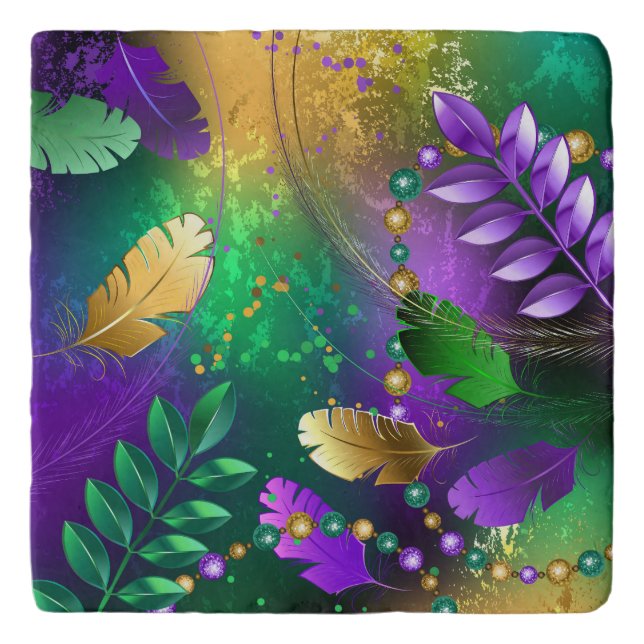 Iridescent mardi gras background with beads trivet (Front)