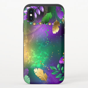Iridescent mardi gras background with beads iPhone x slider case